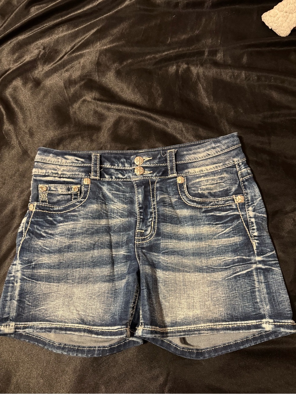 Miss Me Distressed Washed Blue Denim Shorts